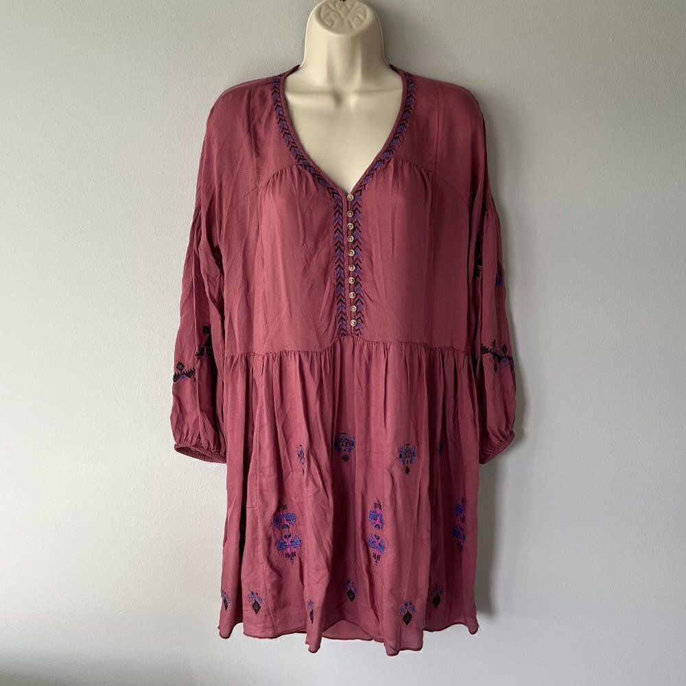 Lucky Brand Women's Embroidered Tiered Tunic Dress Size XS